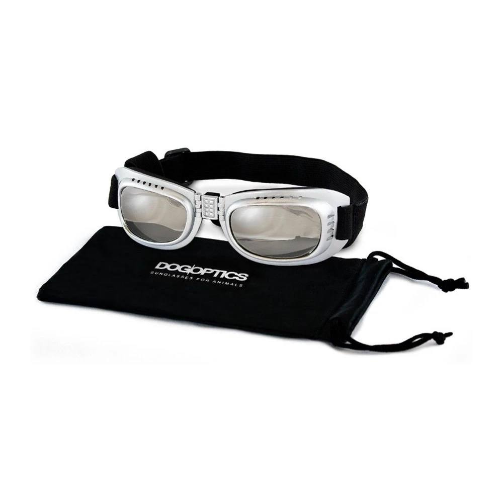Dogoptics Hondenzonnebril Biker - Silver Frame & Mirror Lens 4 Dogoptics Hondenzonnebril Biker - Silver Frame & Mirror Lens - Afbeelding 2