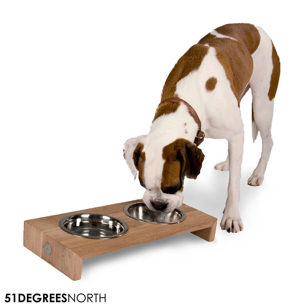 51 Degrees North Double Voerbak Teak 8 51 Degrees North Double Voerbak Teak - Afbeelding 6